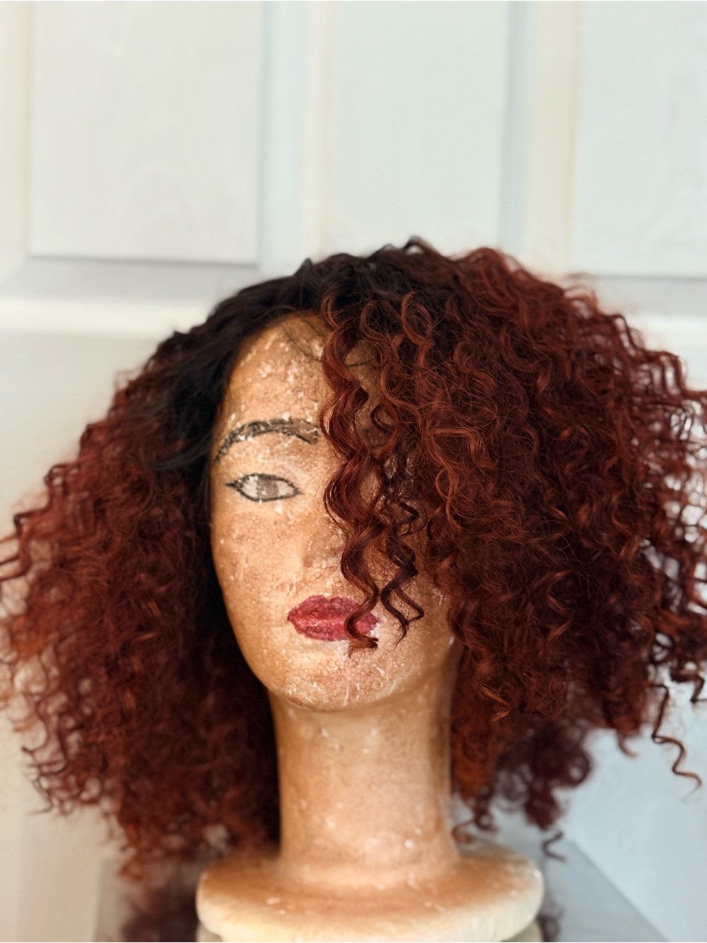 Curly Short Asymmetric Lace Front Wig in Auburn Red - Women Hair